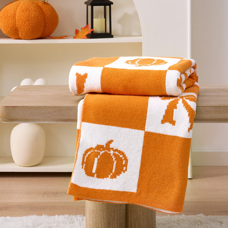 Jeté Amélie Home Chenille Halloween, Orange / blanc