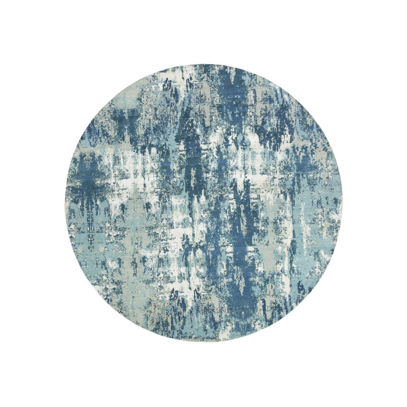 Tapis rond en soie et laine noués à la main 9 pi x 9 pi à motif abstrait 2D7508BEF06A4081AEDBDCDE8768AB42