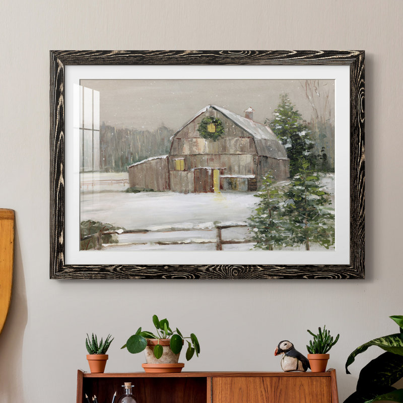 Winter Barn - Reproduction d'art graphique sur papier encadré, Papier encadré noir, H 37,5 po x l 27,5 po x P 1,5 po