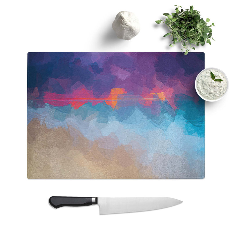 Tempered Glass Sunset Chopping Board, 28.5 cm W x 20 cm L