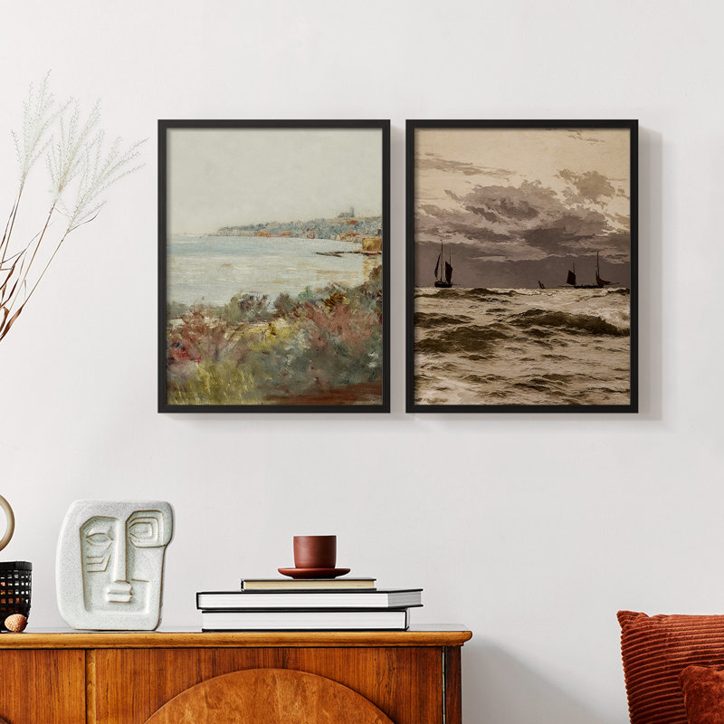 «Vintage Landscape XLII», impression giclée sur cadre - ensemble de 2, Noir, noir, noir, noir, H 17 po x l 42 po