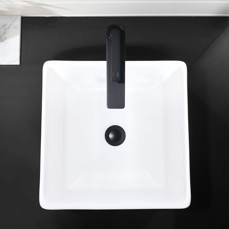 SOUEEUM 15'' White Ceramic Square Bathroom Sink