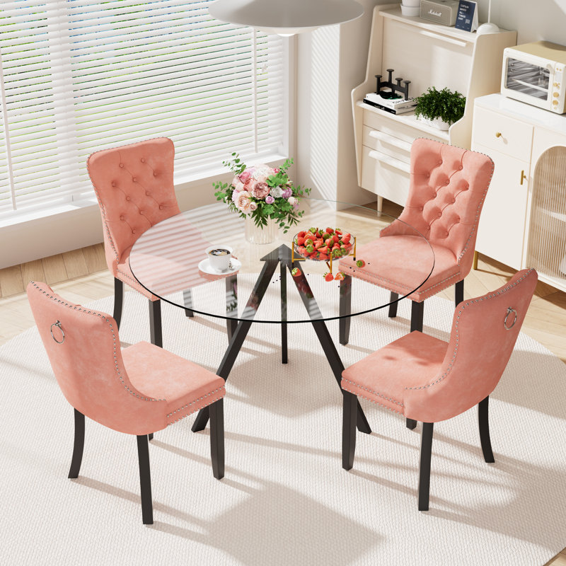 5-Piece Pedestal Dining Set, Pink, 30" H x 47" W x 47" D