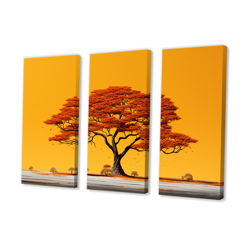 «African Tree Ambiance Savana I» - ensemble d'art mural arbre africain, H 28 po x l 36 po x P 1 po