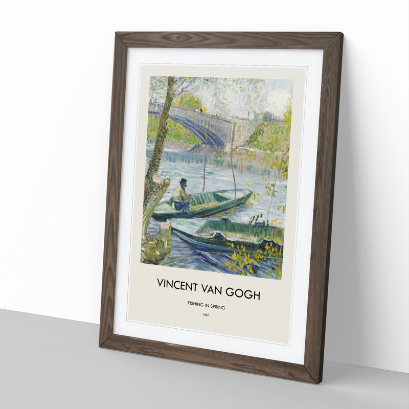 Fishing In Spring by Vincent Van Gogh - Single Picture Frame Print, 48cm H x 36cm W x 2cm D, Walnut Framed