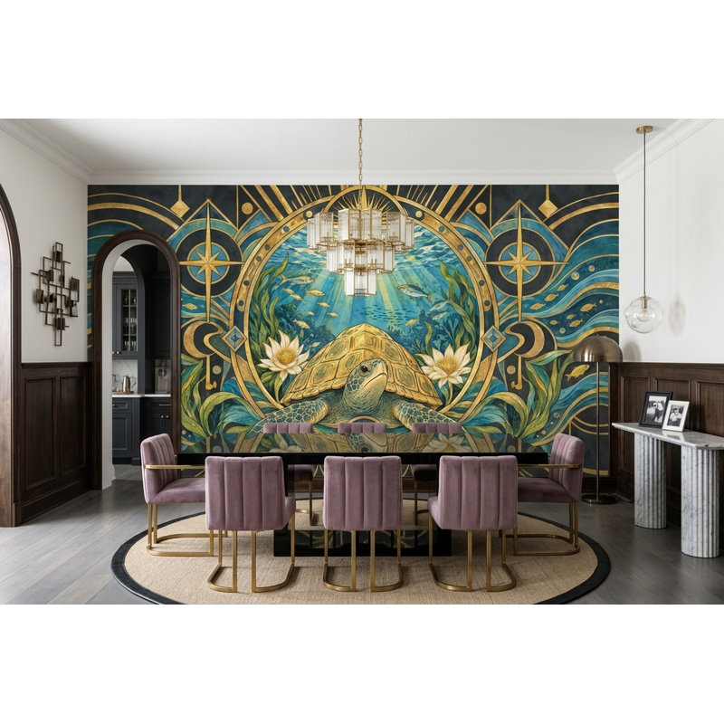 Murale tortue de mer, 180 po x 120 po, Peler et coller