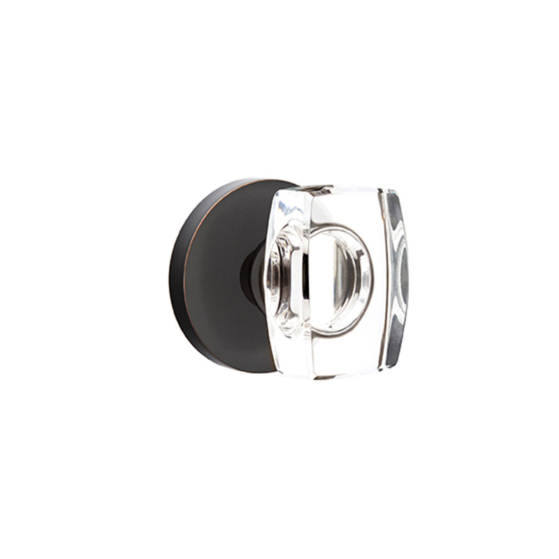 Ensemble de faux boutons Emtek avec rosette à disque et bouton en verre Windsor, Bronze frotté à l'huile