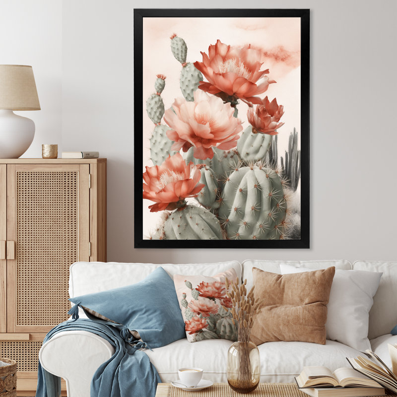 Cactus du désert rouge Louver sur toile, Cadre photo noir, H 32 po x l 16 po