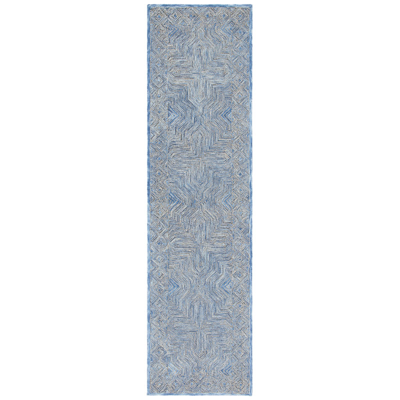 Tapis bleu en laine / coton touffeté à la main Teressa, Tapis de couloir 2 pi 3 po x 9 pi