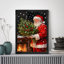 Art mural rétro noir de Noël avec père Noël - décorations festives classiques encadrées