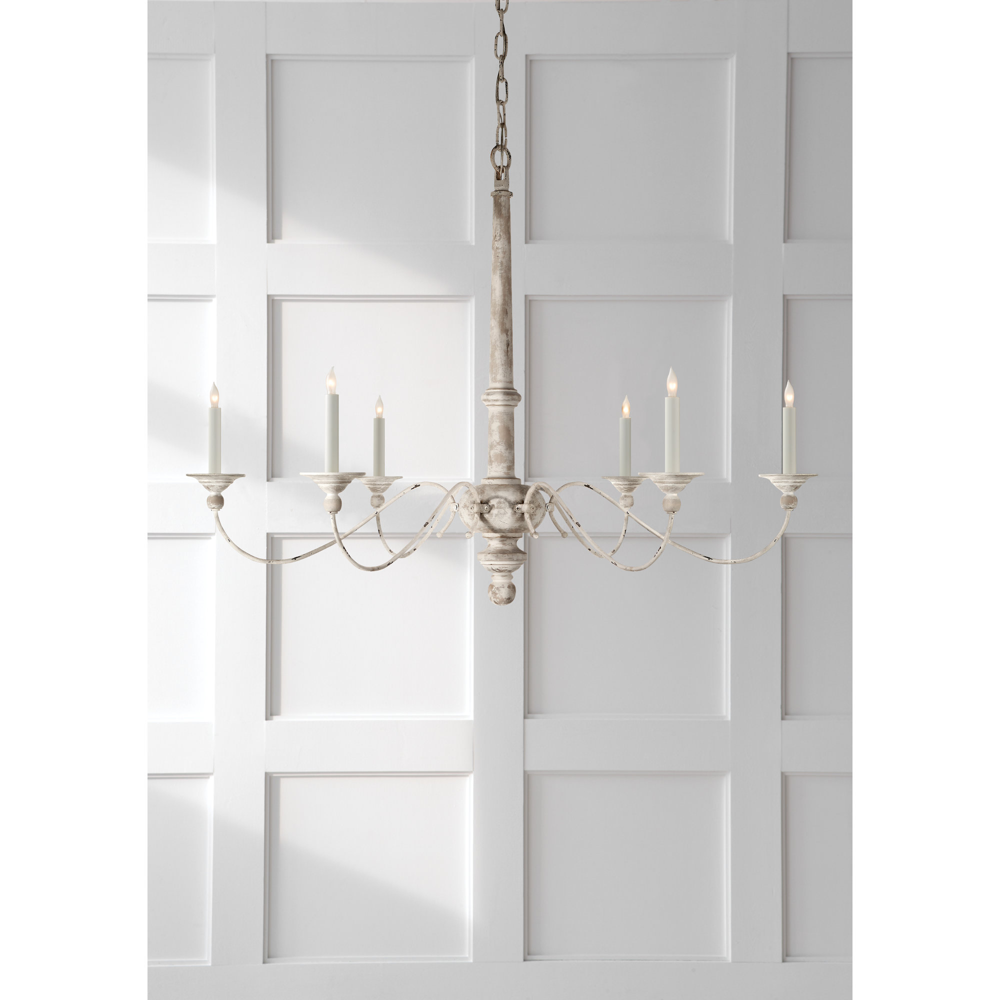 Country 6 - Light Wood Dimmable Chandelier, 26.75"H x 36.5"W x 36.5"D