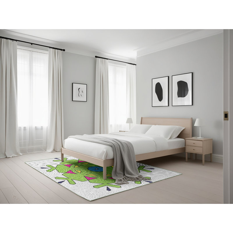 Tapis gris/vert à tisser électrique, Rectangle 5 pi x 7 pi