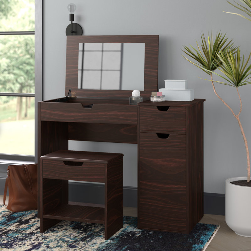 Smariti Vanity Set with Mirror & Stool | Ebern Designs