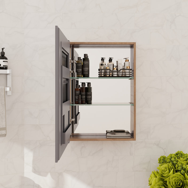 Armoire à pharmacie de 20 po avec porte miroir et 2 tablettes réglables en verre, H 27,58 po x l 19,76 po x P 5,89 po
