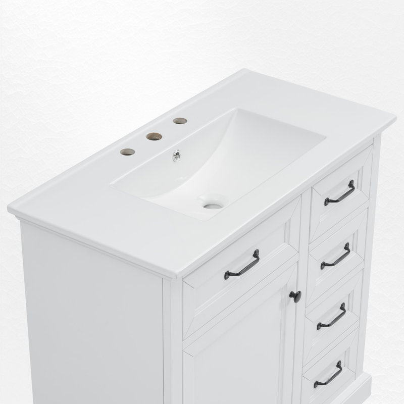 Ensemble de meuble-lavabo simple 36 po avec plateau en céramique, Blanc