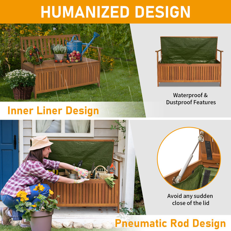Grand banc de rangement en bois d'acacia