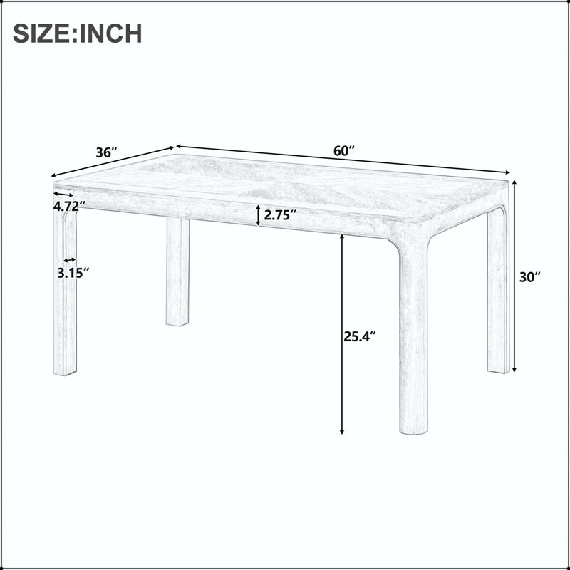 Table de salle à manger rectangulaire avec dessus de style parquet et pieds ajustables
