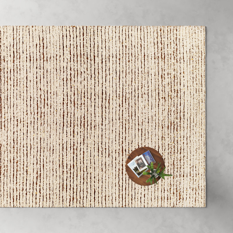 Gillian Striped Handmade Area Rug in Cream/Camel, Rectangle 8' x 10'