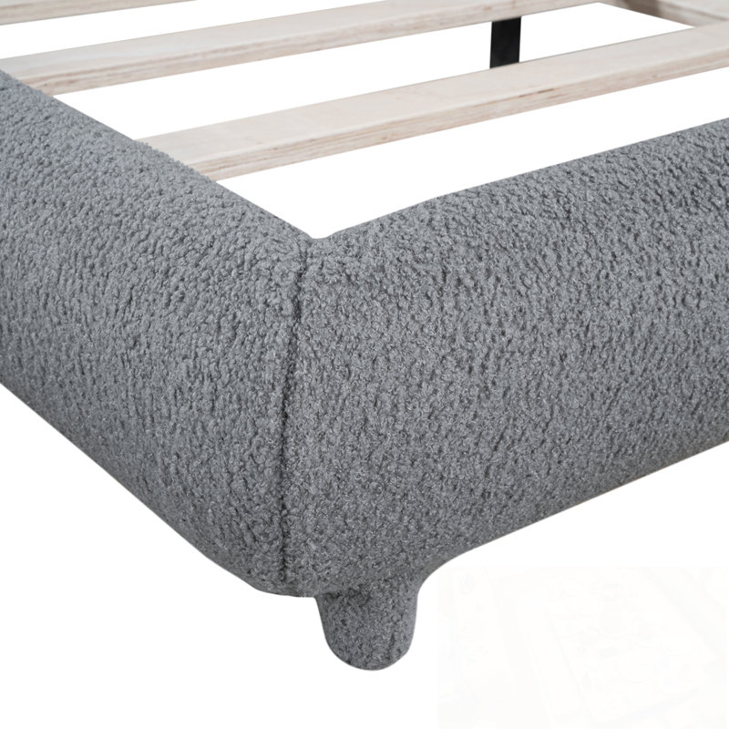 Lit plateforme double en molleton avec conception en forme de courbe, Gris