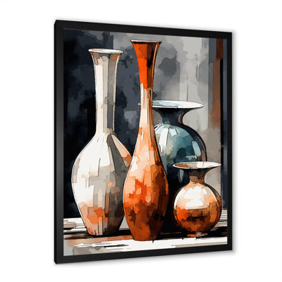 Vase en céramique Rupal orange et vert Soulful III sur toile