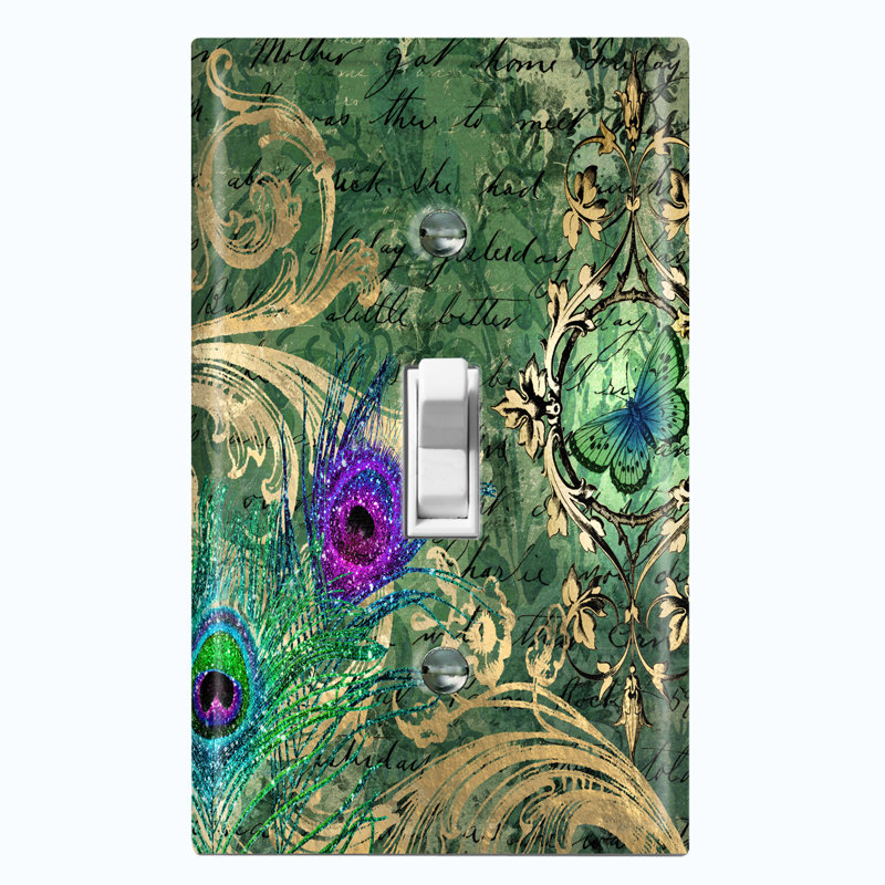 Patterned 1 - Gang Toggle Light Switch Standard Wall Plate, Dark Green