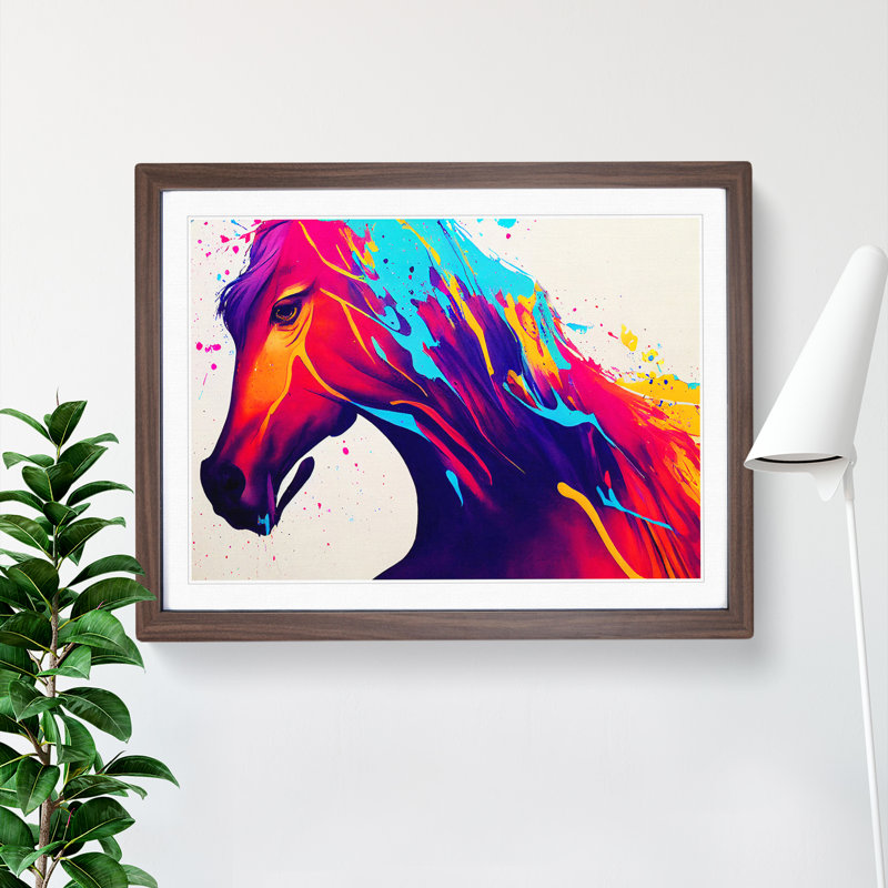 Colourful Horse Vol.1 Abstract - Single Picture Frame Print, Walnut Framed, 34cm H x 46cm W x 2cm D