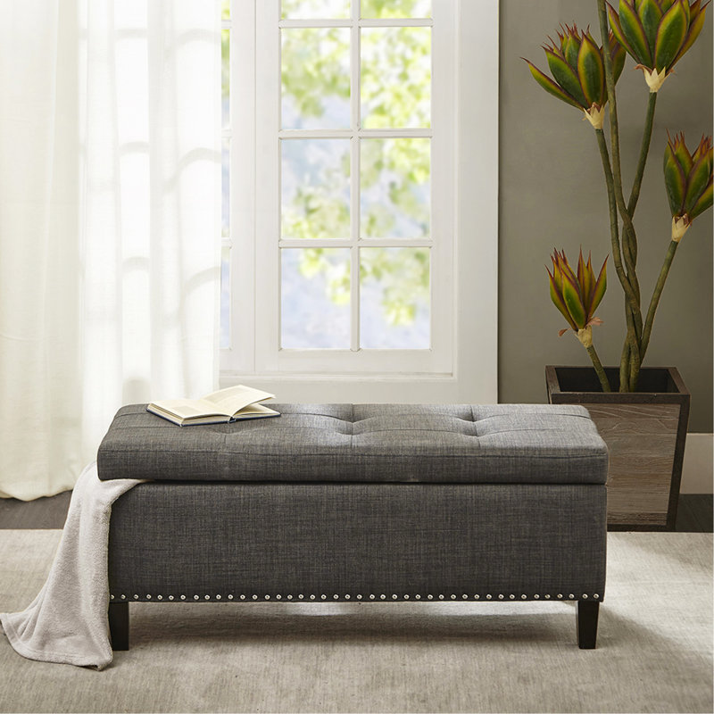 Tufted Top Soft Close Storage Bench, Charcoal