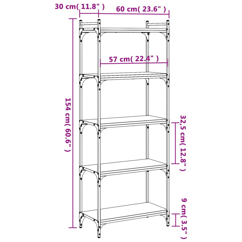 Adaniel Metal Standard Bookcase, 154cm H x 30cm W x 60cm D, Grey Sonoma