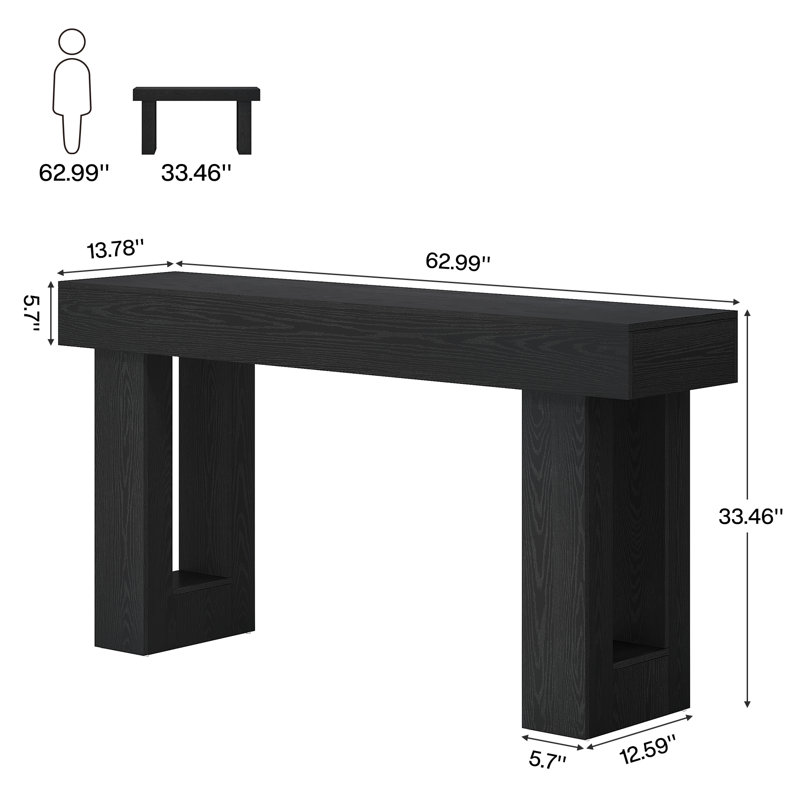 Black 63-Inch Modern Wood Console Table for Entryway