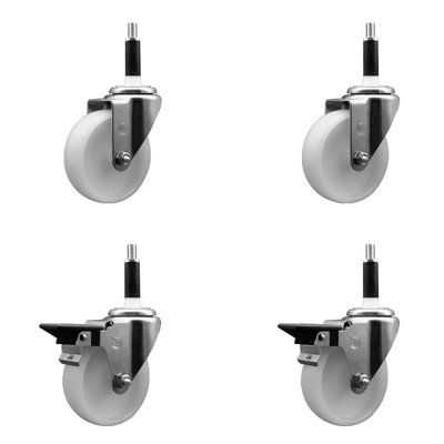 Nylon Wheel Swivel Expanding Stem Caster Set 2 Brakes SCC PLB 4" x 7/8"