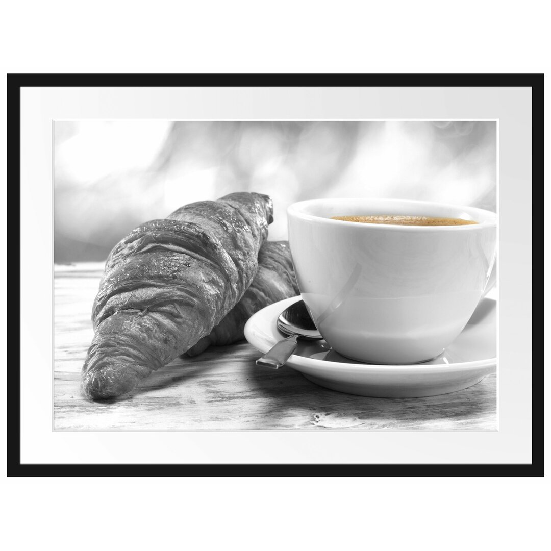 Gerahmtes Poster Croissants und Kaffee