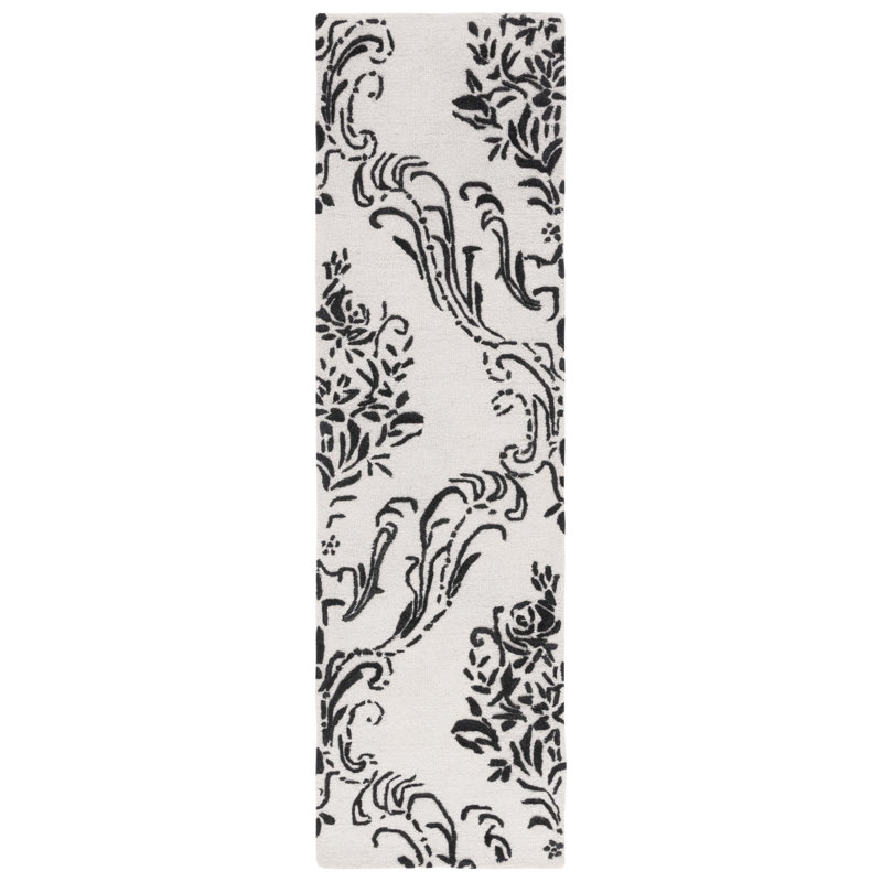 Esjay Hand Tufted Wool/Cotton Floral Rug in Beige/Ivory, Runner 2'3" x 8'