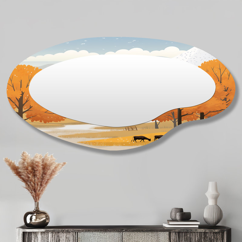 Deux vaches dans des champs de blé - Miroir mural asymétrique traditionnel