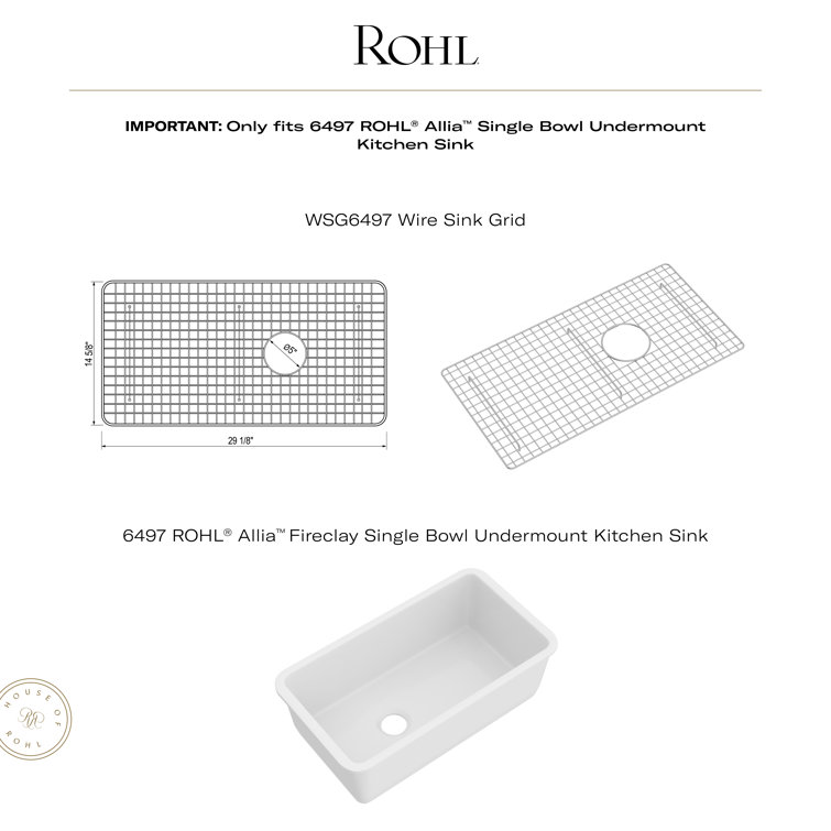 ROHL White Stainless Steel Bottom Grid - 14.63 in x 29.13 in