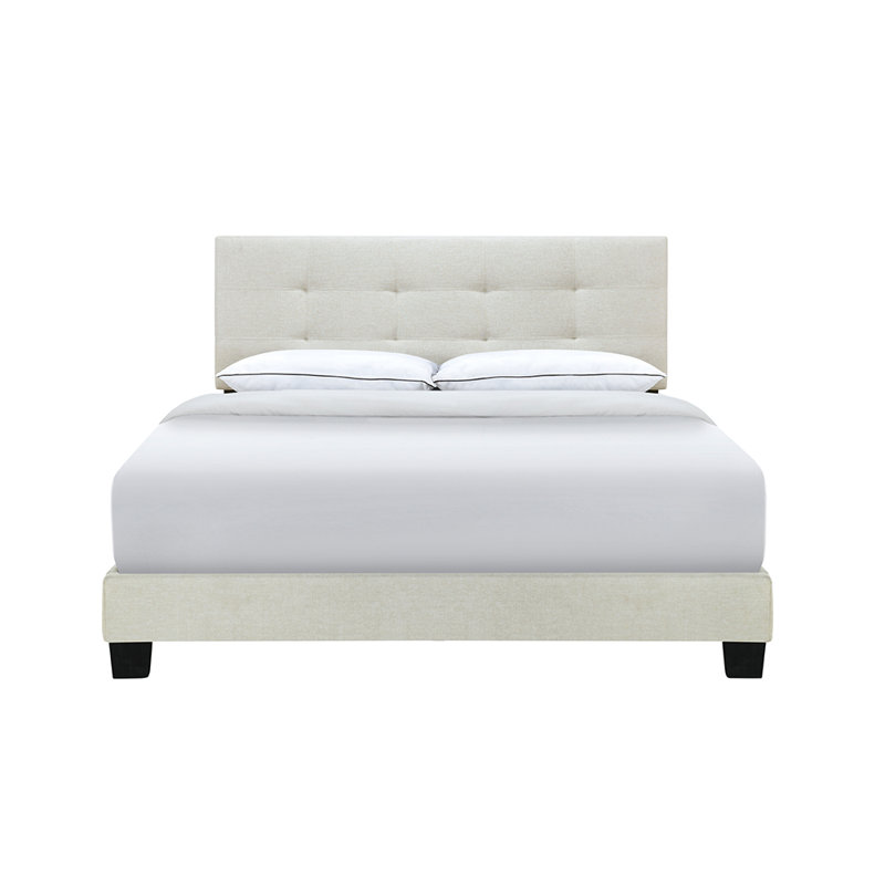 Denasha Upholstered Wingback Bed, Beige