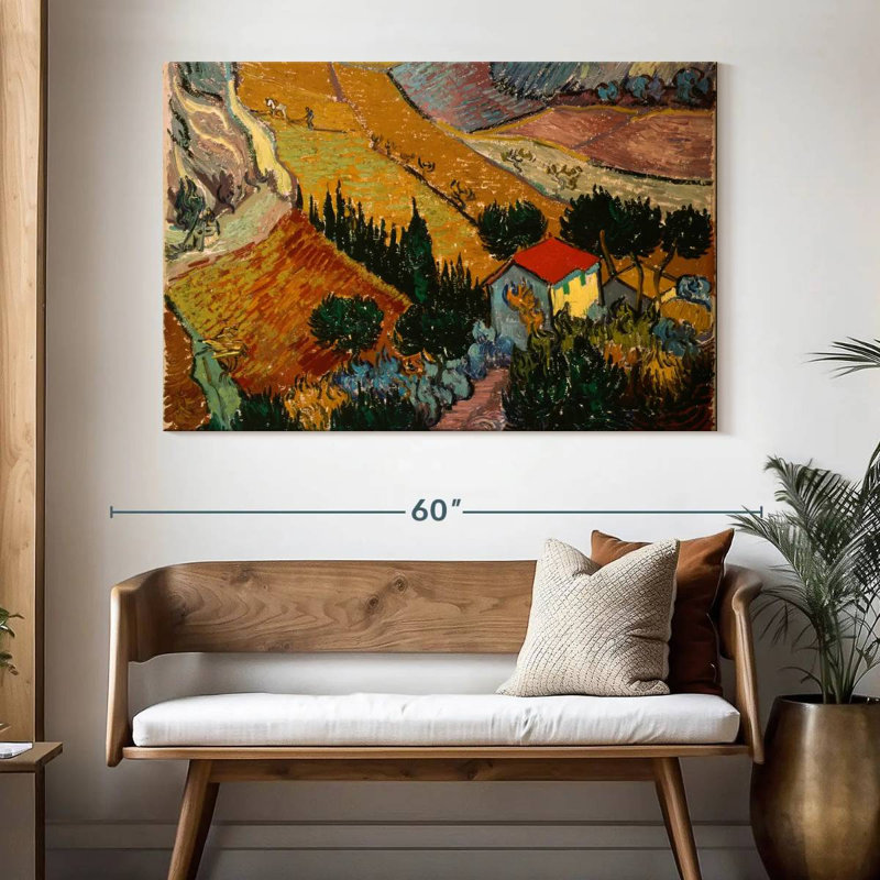 Alvord, paysage avec maison et laboureur, H 34 po x l 51 po