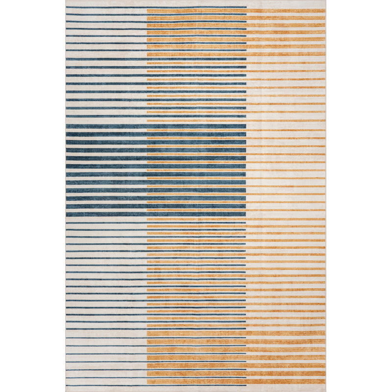  Ondelia Striped Washable Rug, Rectangle 6' x 9', Yellow