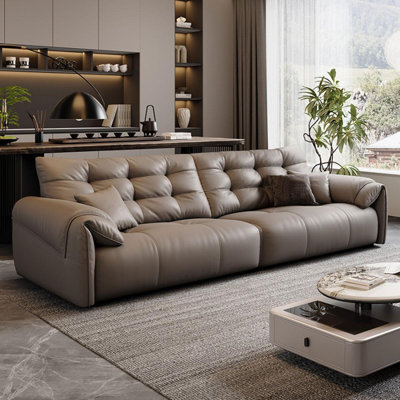 Gray Genuine Leather Modular Sofa cushion couch