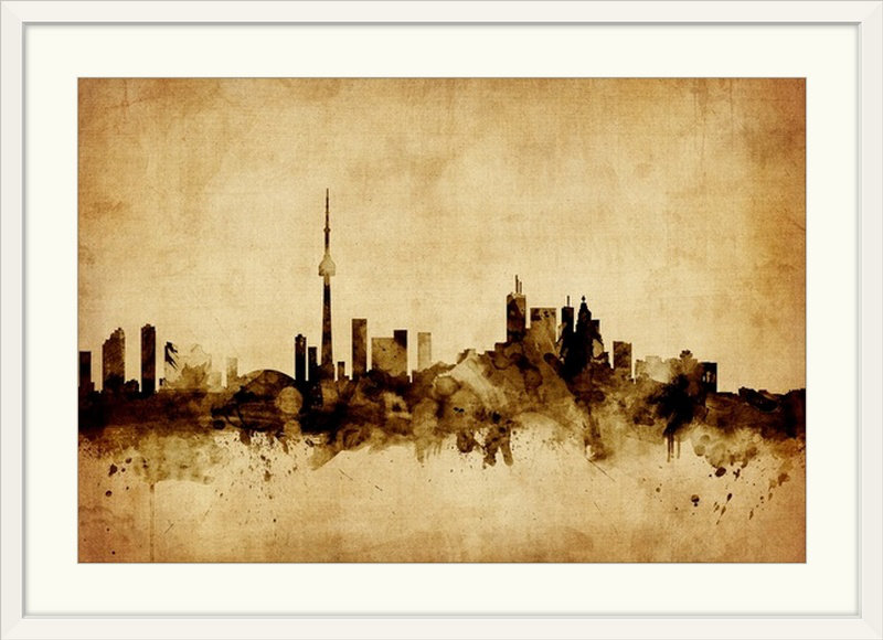 «Toronto Canada Skyline» par Francy, impression, H 32 po x l 44 po x P 1 po, Cadre blanc