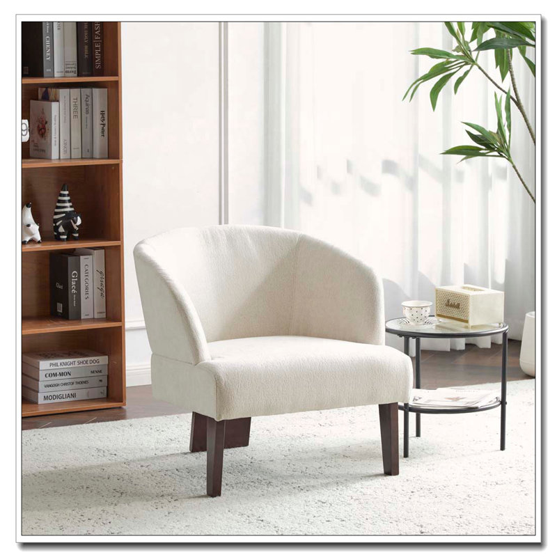 Chaise d'appoint avec dossier rond et pieds en bois, Beige