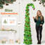 Sapin télescopique pliable vert de 1,80 m à cime courbée, préilluminé avec 100 DEL blanc chaud, 8 modes d'éclairage, fonctionne sur piles, pré-décoré avec des boules rouges, décoration de Noël en PVC