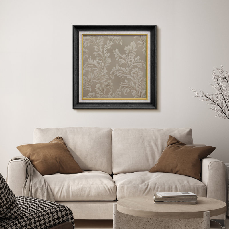 «Elegant Beige and White Floral», reproduction d'art sur papier encadrée, Cadre noir de qualité supérieure