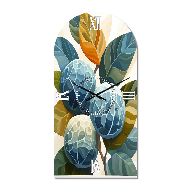 Limes in Summer Light - Horloge murale silencieuse en métal bleu arqué pour cuisine, H 39 po x l 19 po - Arche