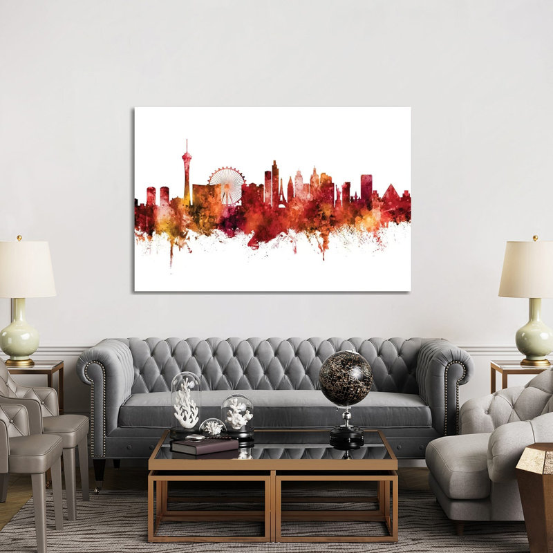Las Vegas Nevada Skyline Red by Michael Tompsett - Wrapped Canvas Print, 152.5 cm H x 101.5 cm W