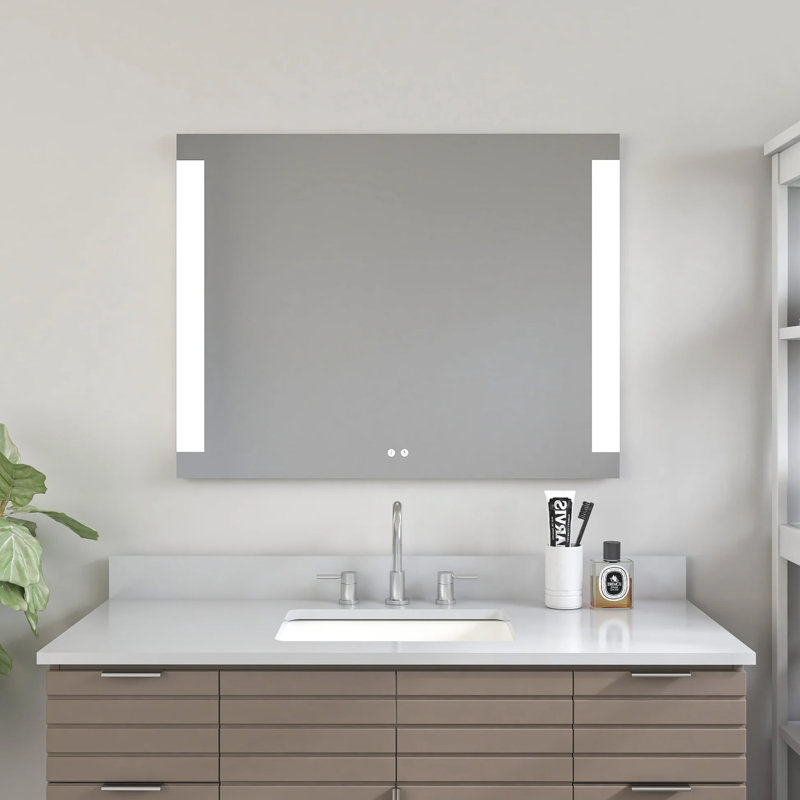 Miroir de meuble-lavabo mural à DEL avec capteur tactile double et Bluetooth, 36 po x 28 po