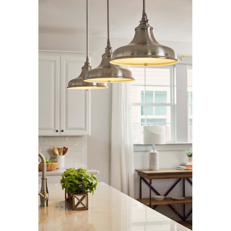 1 - Light Single Pendant, Brushed Nickel, 11.5" H x 13.5" W x 13.5" D
