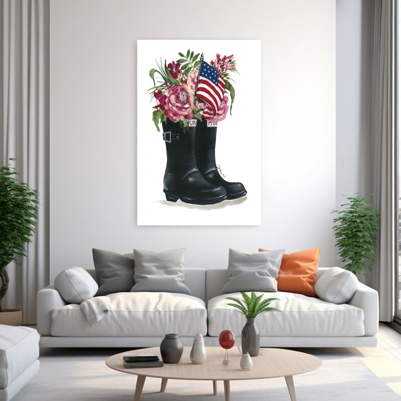 Bottes patriotiques, art floral contemporain d'été, H 60 po x l 40 po