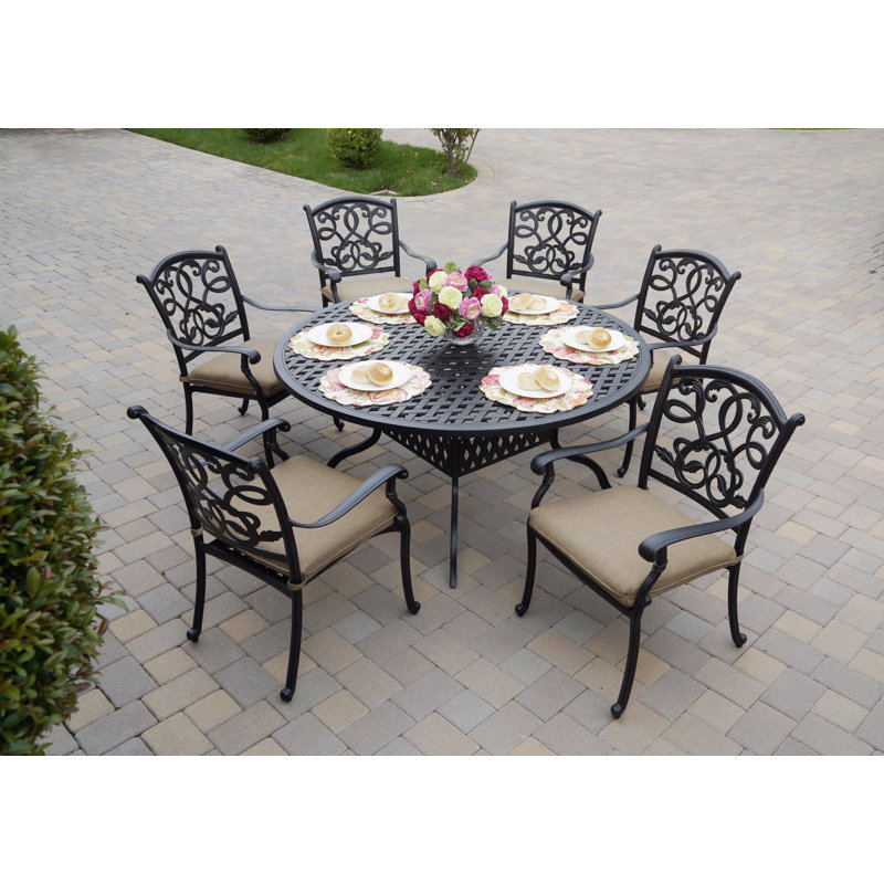 Nanafalia 7-Piece Patio Dining Set with Cushions and 60'' Round Dining Table