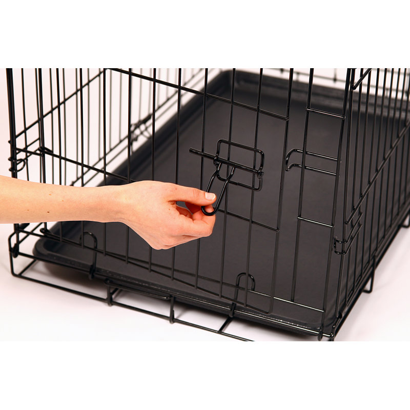 Small Black Foldable Metal Dog Crate with Tray