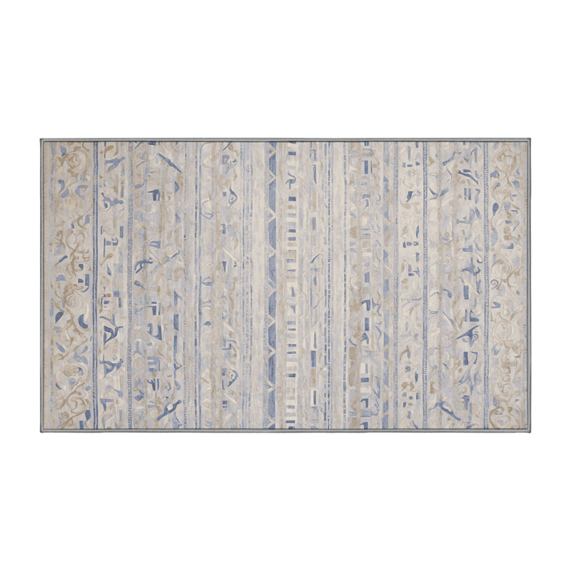 Machine Washable Gray Area Rug, Rectangle 5' x 8'